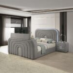 Shelyn Bed with LED, Fireplace, Bluetooth, and TV Stand By ACME 9