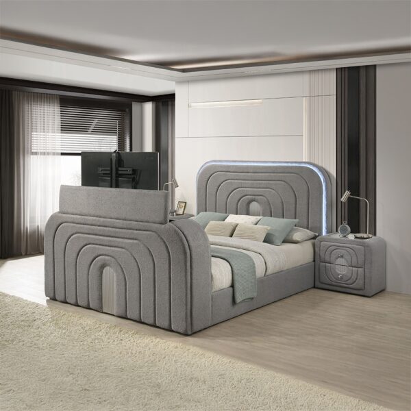 Shelyn Bed with LED, Fireplace, Bluetooth, and TV Stand By ACME 6