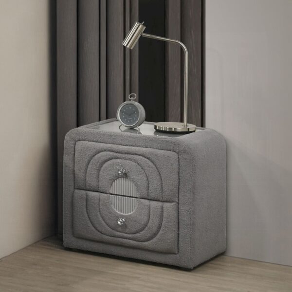 Shelyn Nightstand in Gray Teddy Sherpa BD05653 By ACME 6