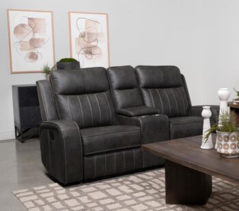 Raelynn Upholstered Track Arm Motion Loveseat Gray by Coaster Furniture