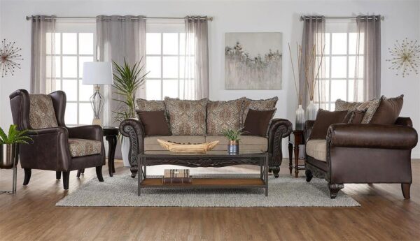 Elmbrook Upholstered Rolled Arm Loveseat Brown by Coaster Furniture 10