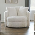 Cochrane Contemporary White Faux Fur Swivel Accent Chair – SM5121-CH by Furniture of America 8