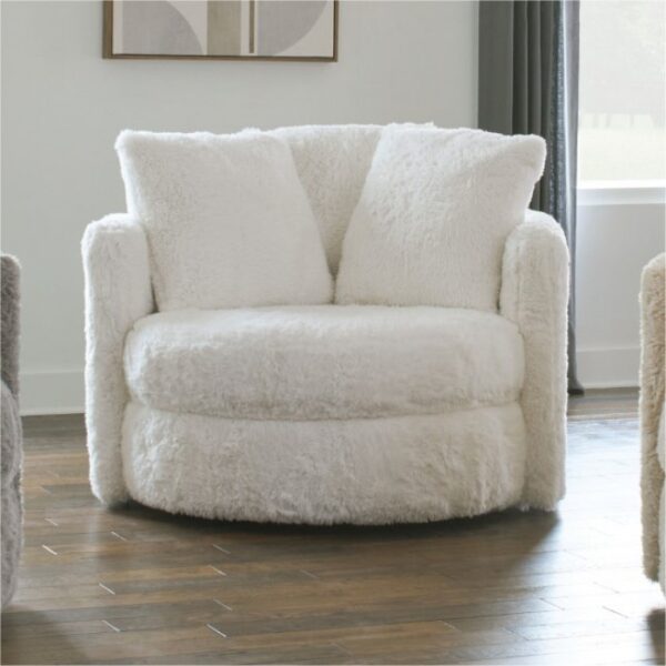 Cochrane Contemporary White Faux Fur Swivel Accent Chair – SM5121-CH by Furniture of America 6