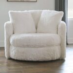 Cochrane Contemporary White Faux Fur Swivel Accent Chair – SM5121-CH by Furniture of America 7