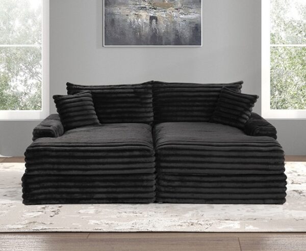 Tavedestrand Black Double Chaise Sofa with USB Ports – FM6900BK-PK by Furniture of America 13