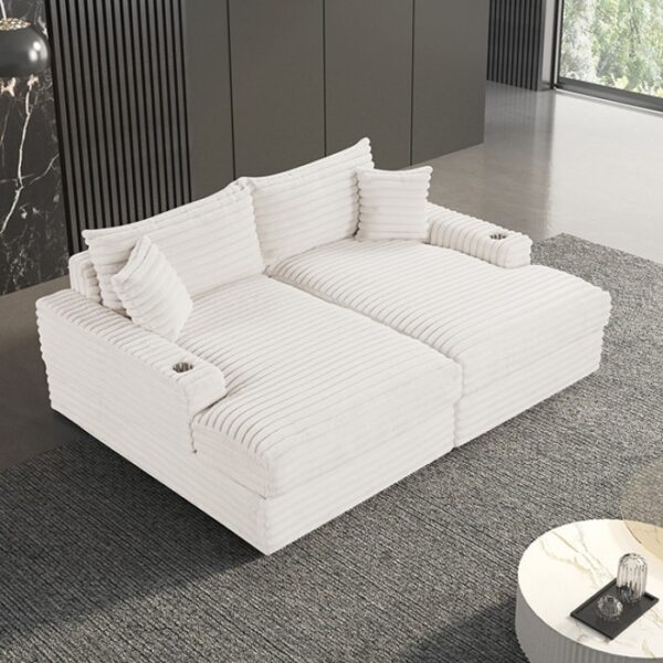 Tavedestrand White Double Chaise Sofa with USB Ports – FM6900WH-PK by Furniture of America 8