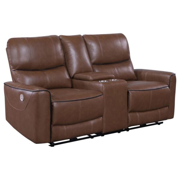 Greenfield Upholstered Power Reclining Loveseat Saddle Brown by Coaster Furniture 10