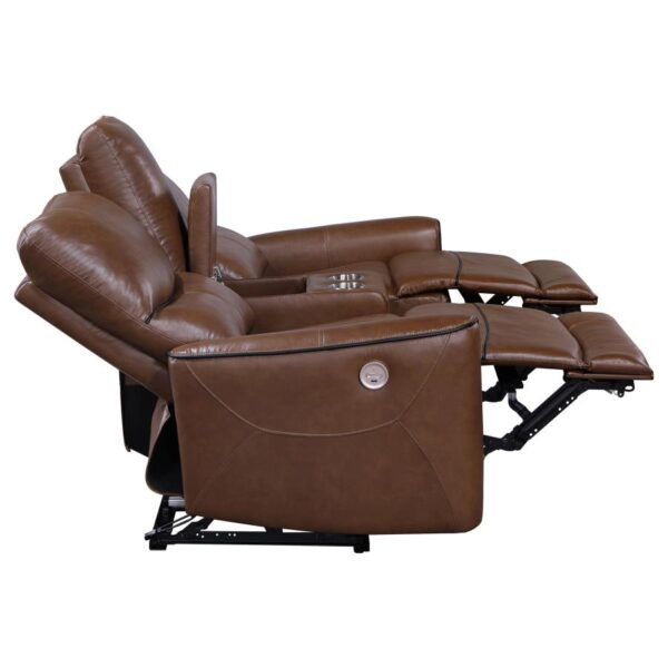 Greenfield Upholstered Power Reclining Loveseat Saddle Brown by Coaster Furniture 13