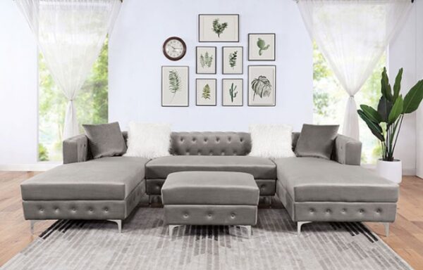 Ciabattoni Gray Ottoman – Transitional Tufted Flannelette Design CM6256GY-OT by Furniture of America 9