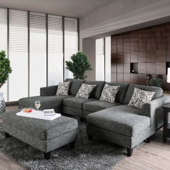 Lowry Gray Sectional Sofa with Ottoman CM6363-SET by Furniture of America