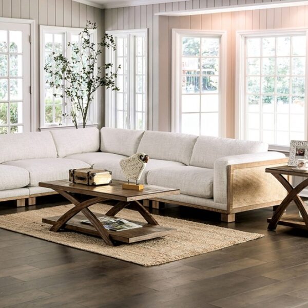 Arendal Contemporary Beige Sectional with Rattan Details | CM9984-SECT by Furniture of America 7