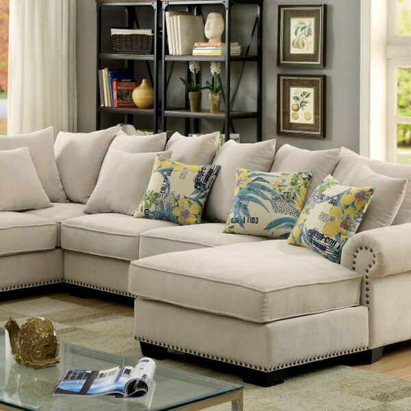 Skyler Transitional Beige Sectional Sofa with Nailhead Trim CM6156-SECTIONAL by Furniture of America 6