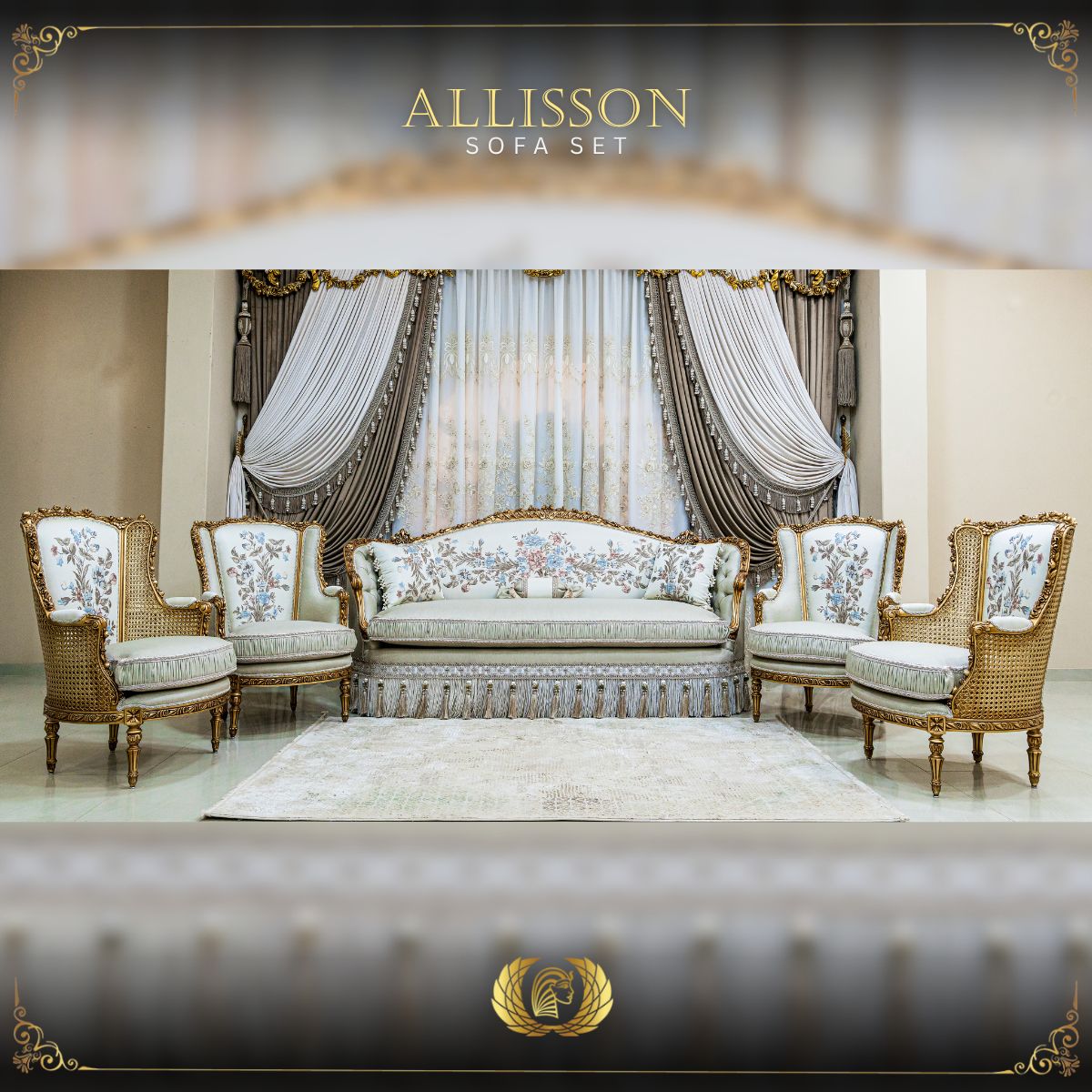 5Pcs Handmade Allison Gold Sofa Set Handmade Living Mobilia Cleopatra 3 5Pcs Handmade Allison Gold Sofa Set 3