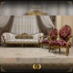 4Pcs Handmade Gold Beige Red Chantelle Lina Sofa Set 13