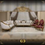 4Pcs Handmade Gold Beige Red Chantelle Lina Sofa Set 12