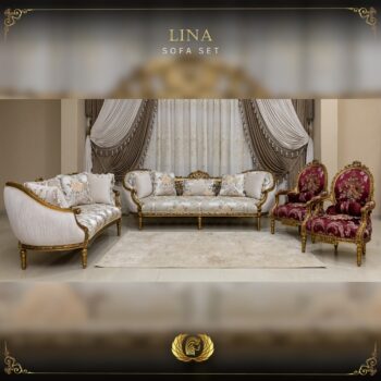 4Pcs Handmade Gold Beige Red Chantelle Lina Sofa Set