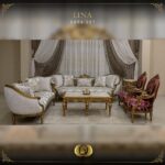 4Pcs Handmade Gold Beige Red Chantelle Lina Sofa Set 14