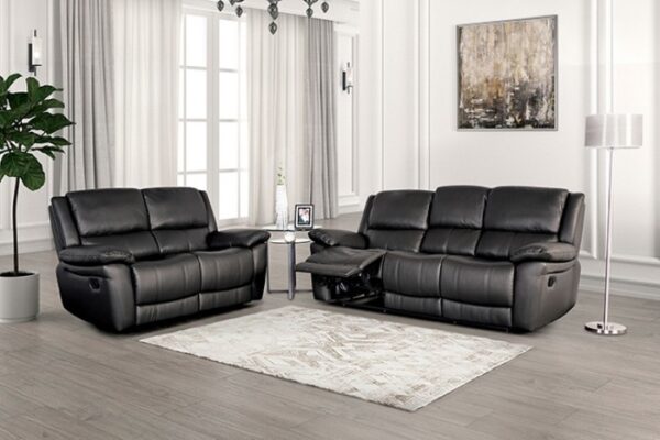 Glarus Sofa Manual Recliner  FM69003BK-SF-M Transitional Black Leather Match by Furniture of America 6