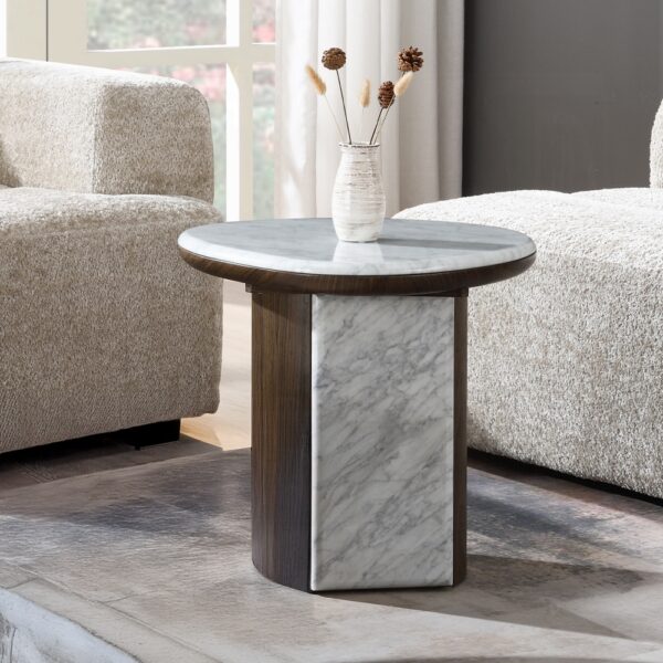 Haidar Natural Marble End Table with Brown Veneer Base LV04566 By ACME 7