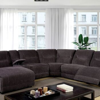 Zuben Sectional CM6853-SECTIONAL Plush Chenille Comfort with Recliners & Chaise by Furniture of America
