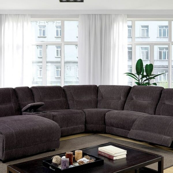 Zuben Sectional CM6853-SECTIONAL Plush Chenille Comfort with Recliners & Chaise by Furniture of America 6