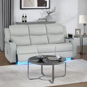 Elonzo Power Motion Sofa in Light Gray Leather LV05900 By ACME