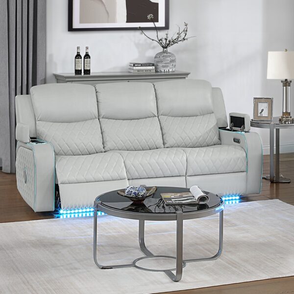 Elonzo Power Motion Sofa in Light Gray Leather LV05900 By ACME 10