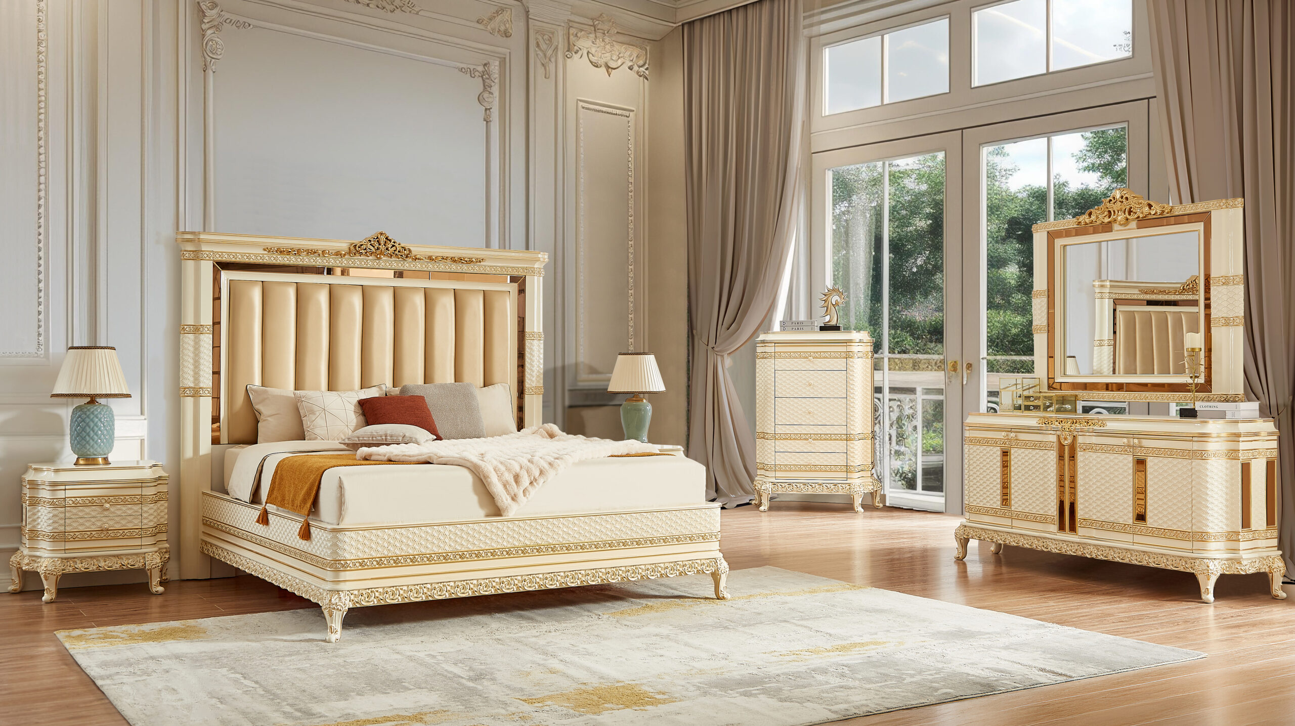 Hd-1882 4Pc Golden Bedroom Set By Homey Design Homey Design Bedroom Sets Mobilia Cleopatra 8 HD-1882 4PC Golden Bedroom Set By Homey Design 8