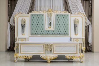 Handmade Cream Mint Green Pure Essence King Bed