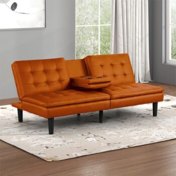Eidsberg Orange Futon Sofa Bed FM2908OR Bold Style Meets Everyday Function by Furniture of America