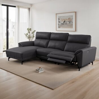 Themis Black Leather Power Sectional with Left Chaise CM9937BK-SECT-PM-L by Furniture of America