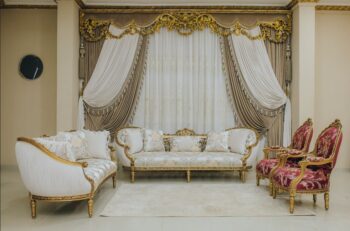 4Pcs Handmade Gold Beige Red Chantelle Lina Sofa Set