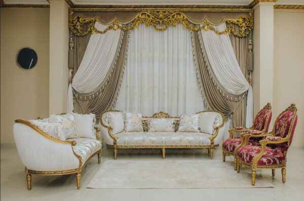 4Pcs Handmade Gold Beige Red Chantelle Lina Sofa Set 4