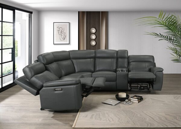 Oliverus Dark Gray Leather Match Power Sectional  FM69009DG-SECT-PM Transitional by Furniture of America 13