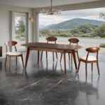 Buren 5 Pc Mid-Century Modern Dining Table Set FM30007WN-T-5PC-05WN Rich Walnut & Beige by Furniture of America 13