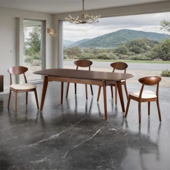 Buren 5 Pc Mid-Century Modern Dining Table Set FM30007WN-T-5PC-05WN Rich Walnut & Beige by Furniture of America