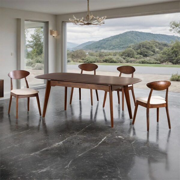 Buren 5 Pc Mid-Century Modern Dining Table Set FM30007WN-T-5PC-05WN Rich Walnut & Beige by Furniture of America 8