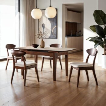 Croglio 5 Pc Dining Table Set FM30008WN-T-5PC-05WN Mid-Century Modern Elegance  by Furniture of America