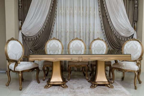9Pcs Handmade Gold Beige Vodka Dining Set 4