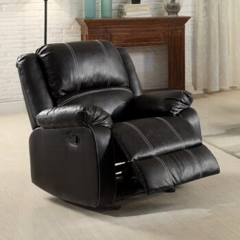 Zuriel Motion Rocker Recliner in Black Leather LV52287 By ACME