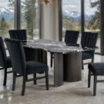 Selsey Dining Table   FM34007BK-T Contemporary Sophistication in Black Faux Marble by Furniture of America 11
