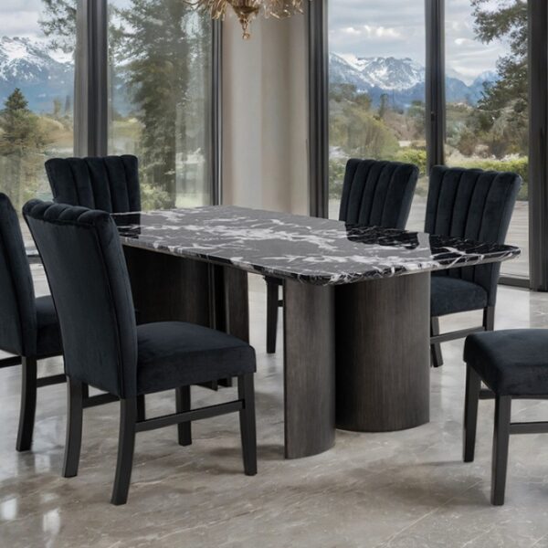 Selsey Dining Table   FM34007BK-T Contemporary Sophistication in Black Faux Marble by Furniture of America 7