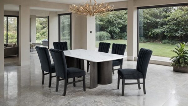 Selsey Dining Table, White Stone Top FM34007WH-T Modern Dining with Timeless Grace by Furniture of America 6