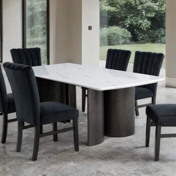 Selsey Dining Table, White Stone Top FM34007WH-T Modern Dining with Timeless Grace by Furniture of America