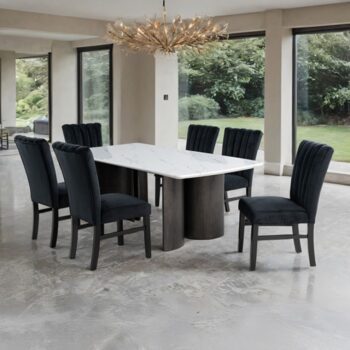 Selsey 7 Pc Dining Table Set FM34007WH-T-7PC-05BK Modern Sophistication in Black & White by Furniture of America