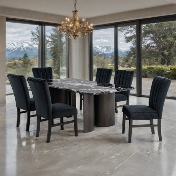 Selsey 7 Pc Dining Table Set FM34007BK-T-7PC-05BK Modern Sophistication in All Black by Furniture of America 7