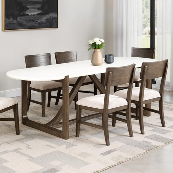 Vellara Dining Table with Genuine Quartz Stone Top FM34021DW-OTST-TABLE Transitional by Furniture of America 5