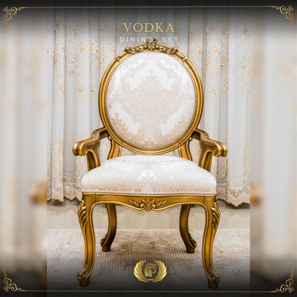 Handmade Gold Beige Vodka Dining Arm Chair 9