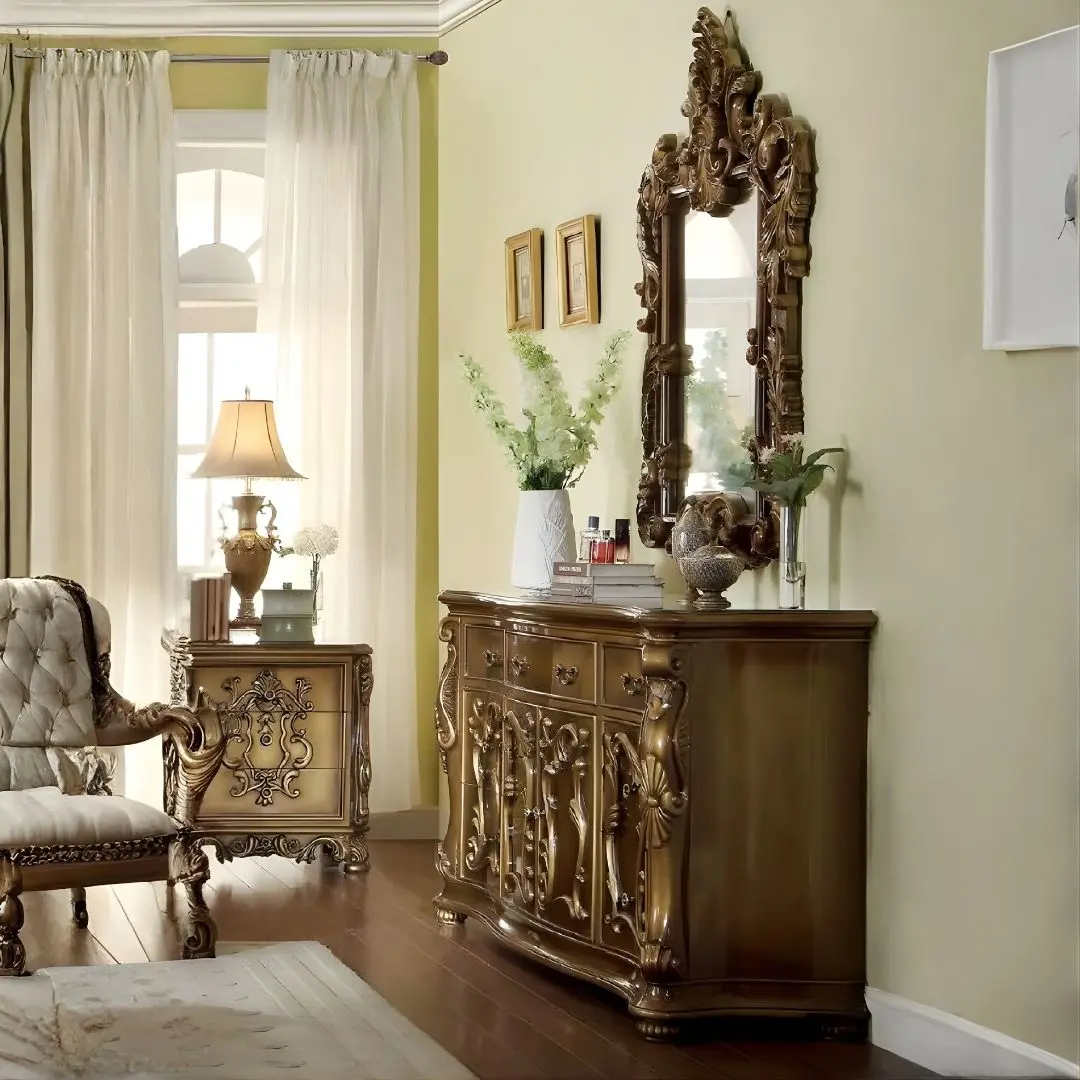 Met Ant Gold & Perfect Victorian Brown Dresser/Buffet Hd-8008 By Homey Design | Mobilia Cleopatra 3 Met Ant Gold & Perfect Victorian Brown Dresser/Buffet HD-8008 By Homey Design - Image 1