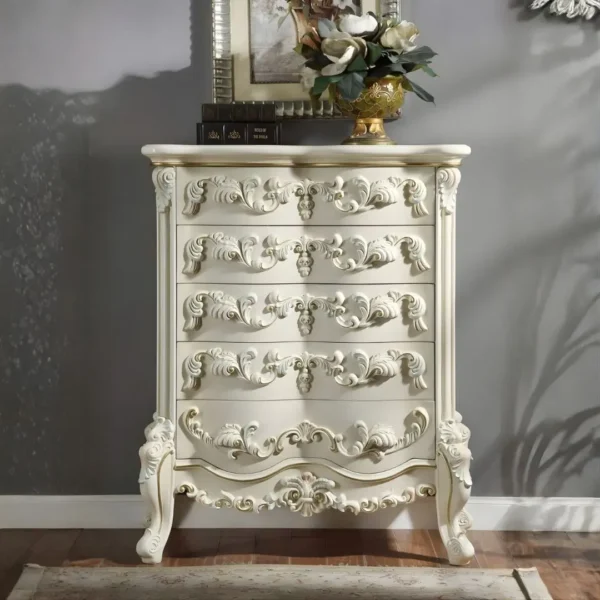 White Gloss Finish Victorian  4 PCs Bedroom Set HD-8089 By Homey Design - Image 4